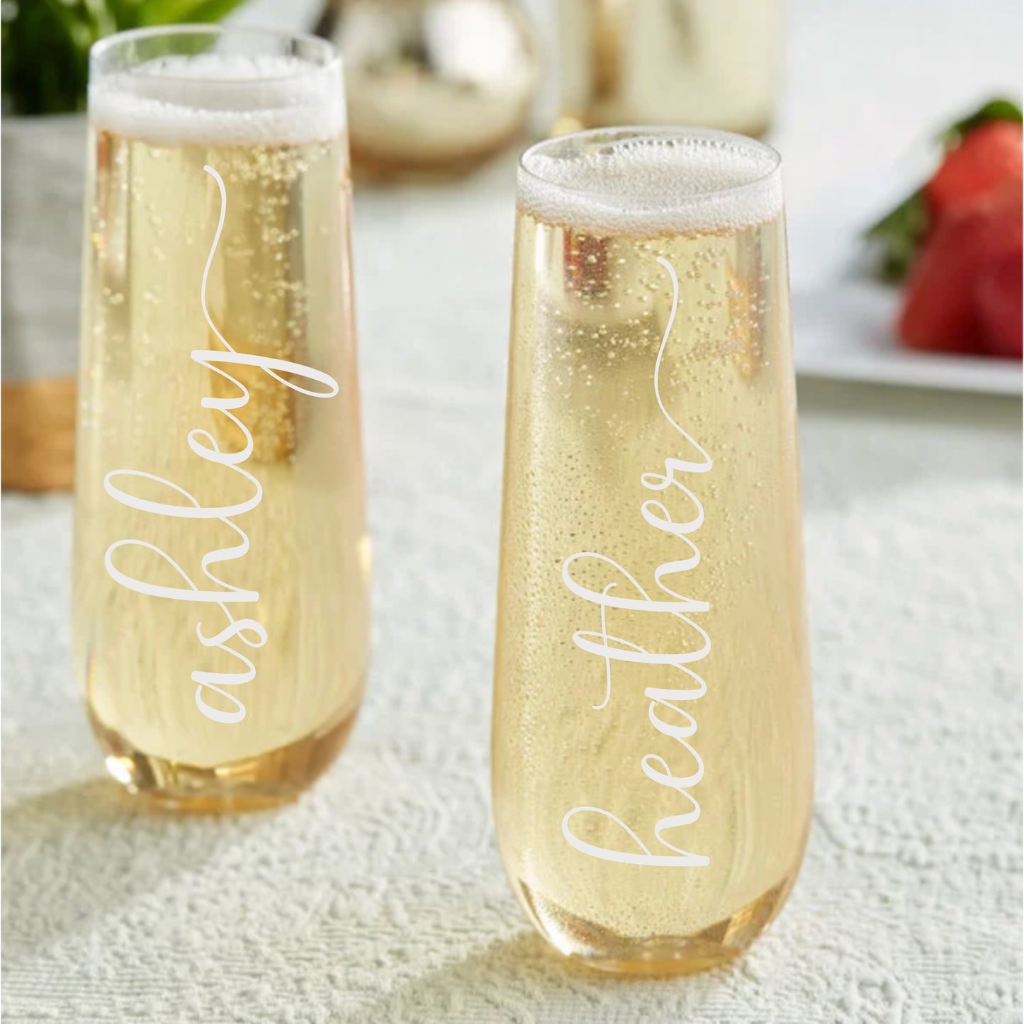 Personalized Stemless Champagne Flutes