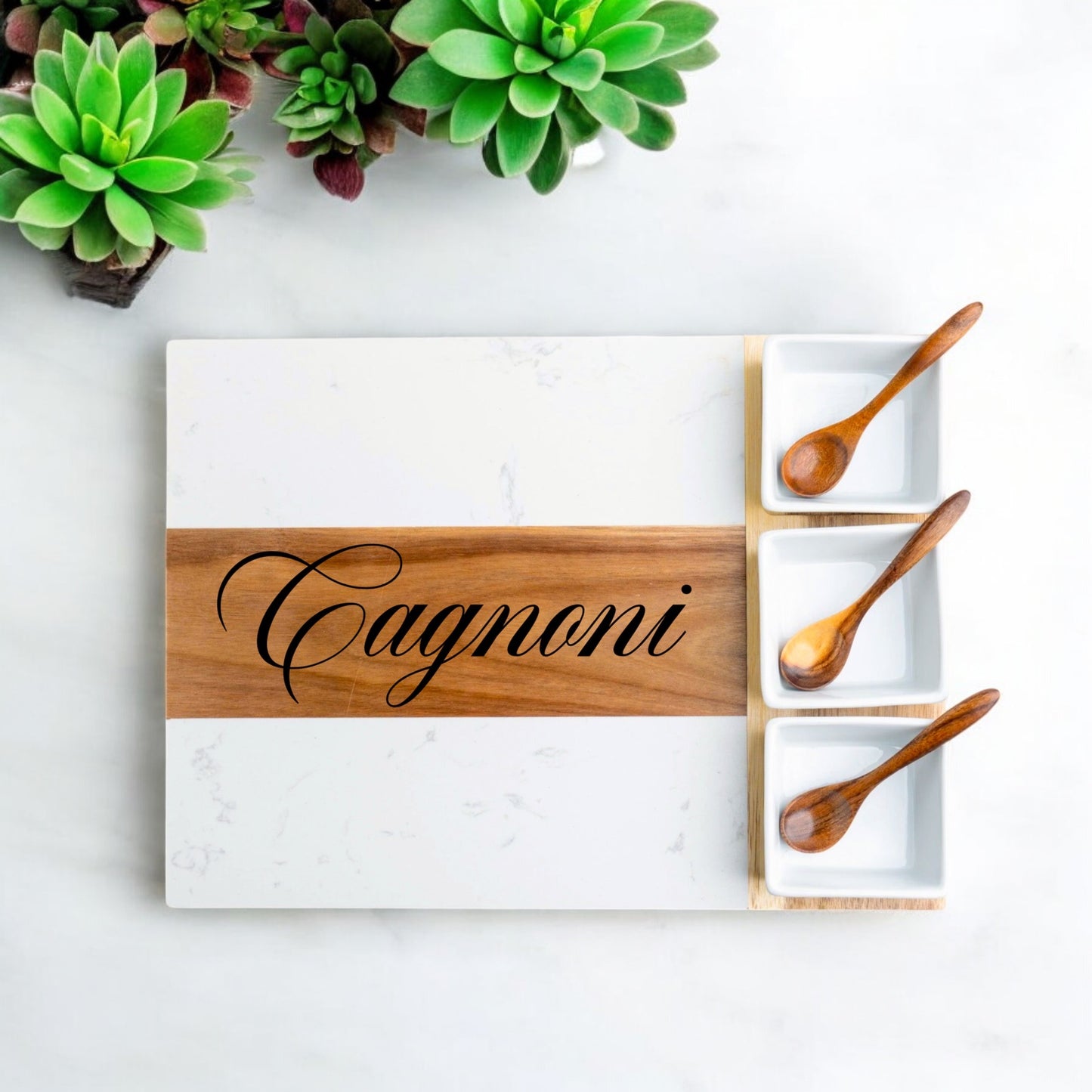 Personalized Marble Charcuterie Board Set - 11 pieces
