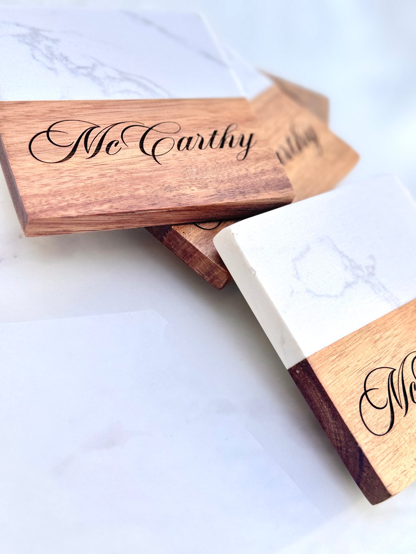 Personalized Marble and Acacia Wood Coasters