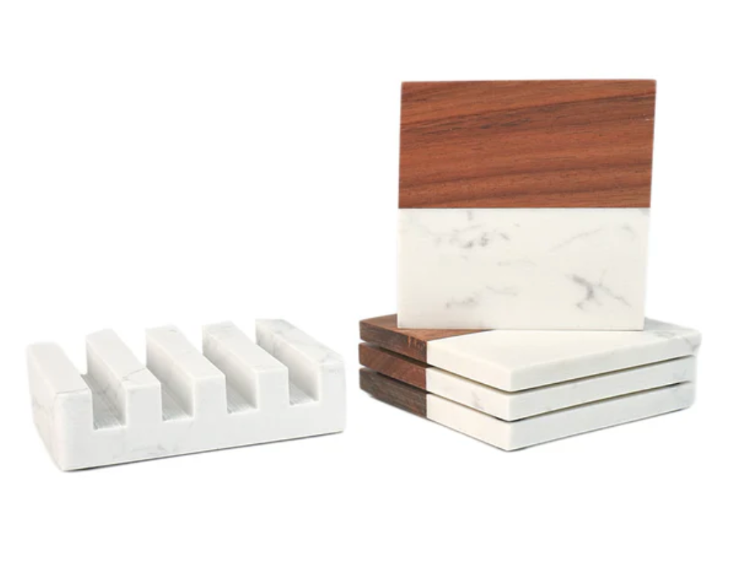 Personalized Marble and Acacia Wood Coasters