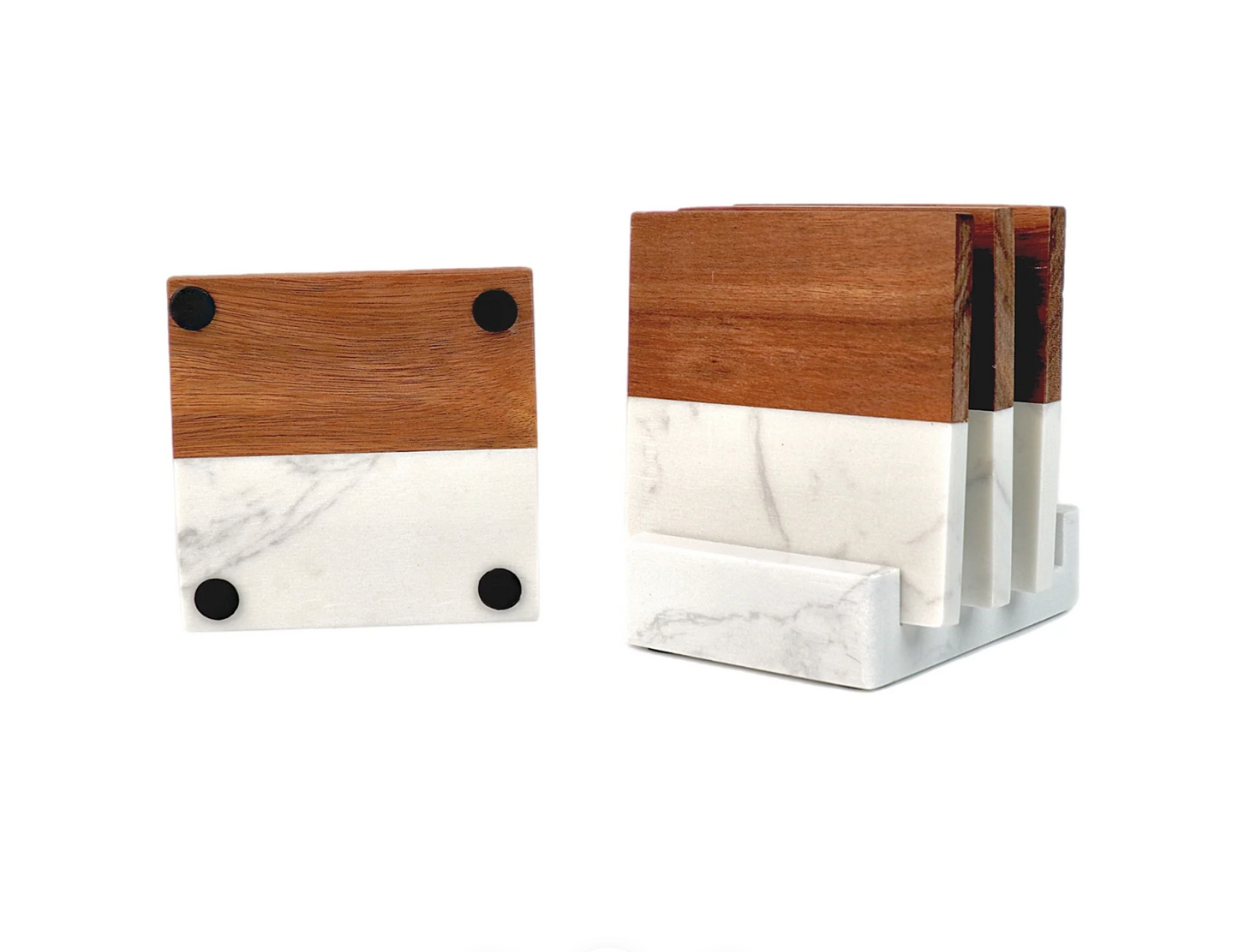 Personalized Marble and Acacia Wood Coasters