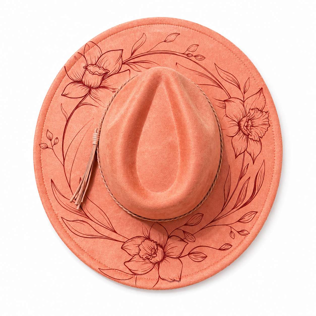 Floral Burned Hat - Wide Brim