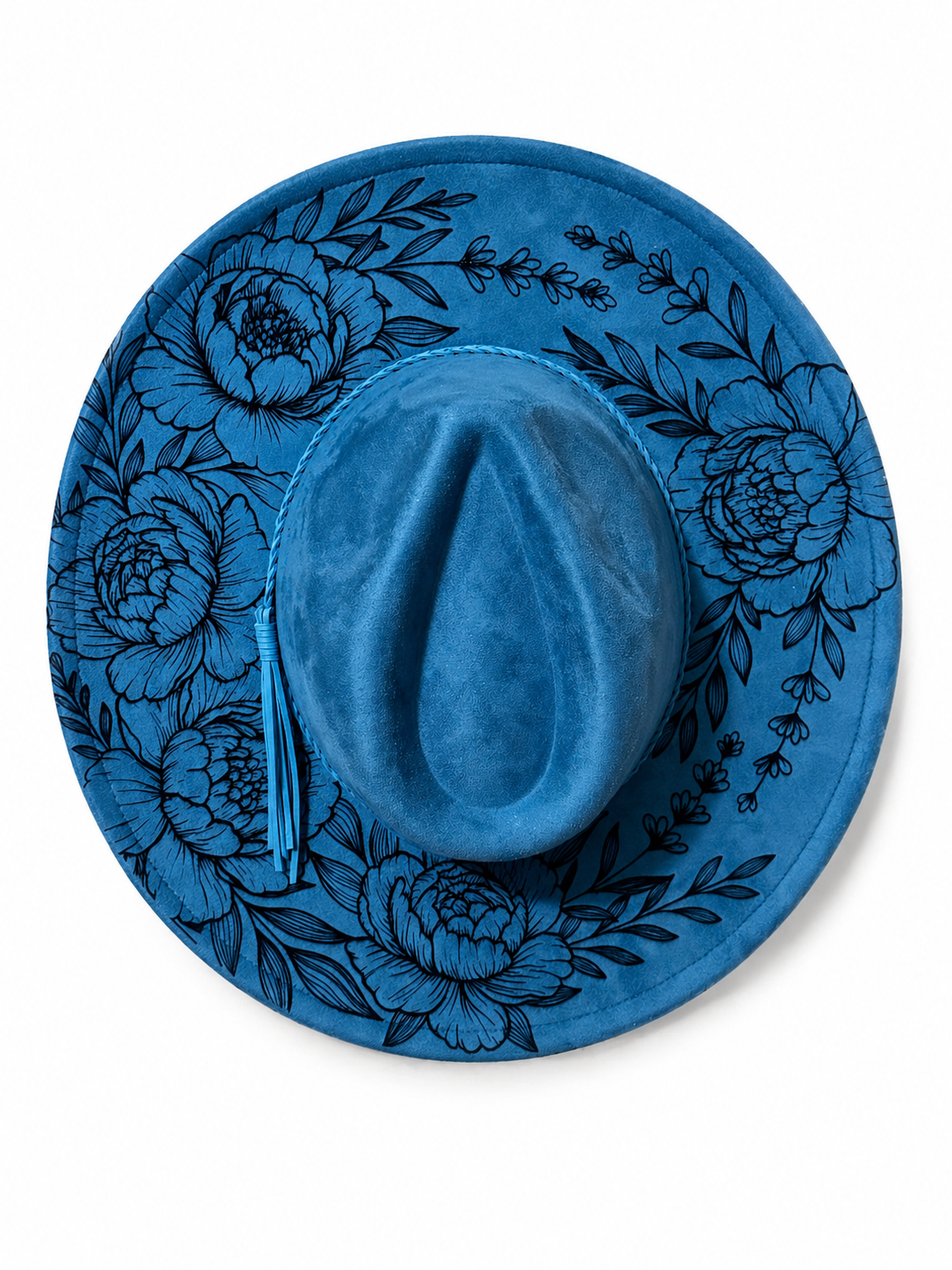 Floral Burned Hat - Wide Brim