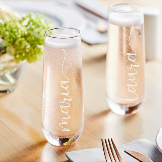 Personalized Stemless Champagne Flutes