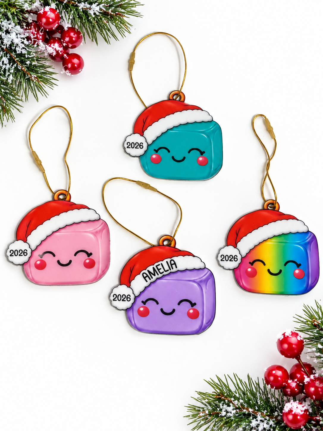 2026 Needoh Ice Cube Christmas Ornament with Santa hat