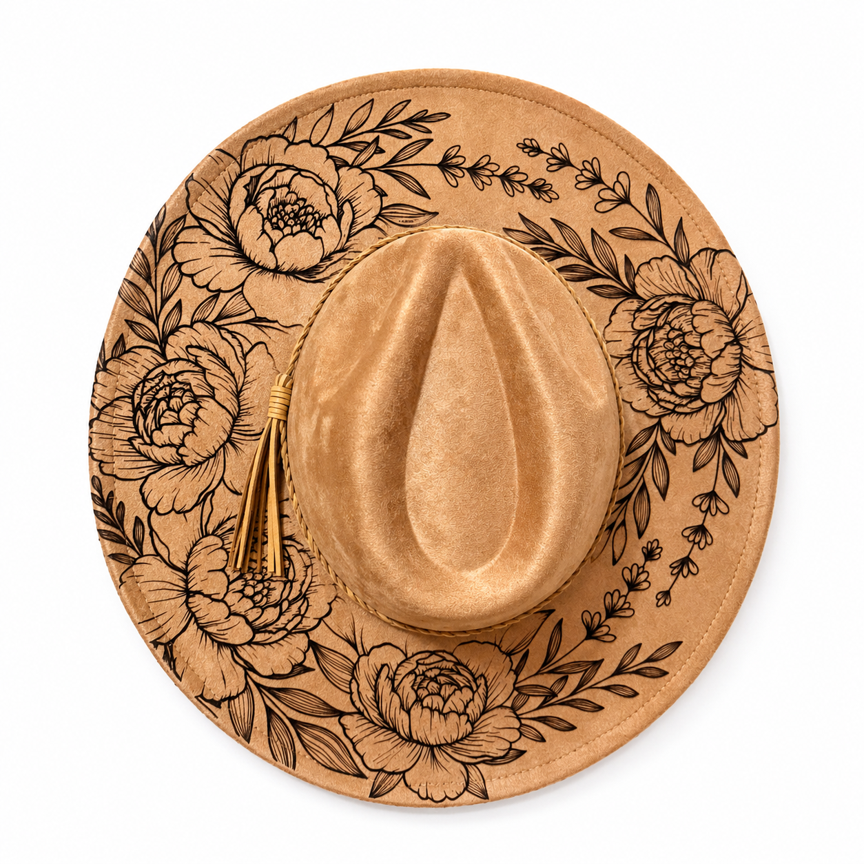 Floral Burned Hat - Wide Brim