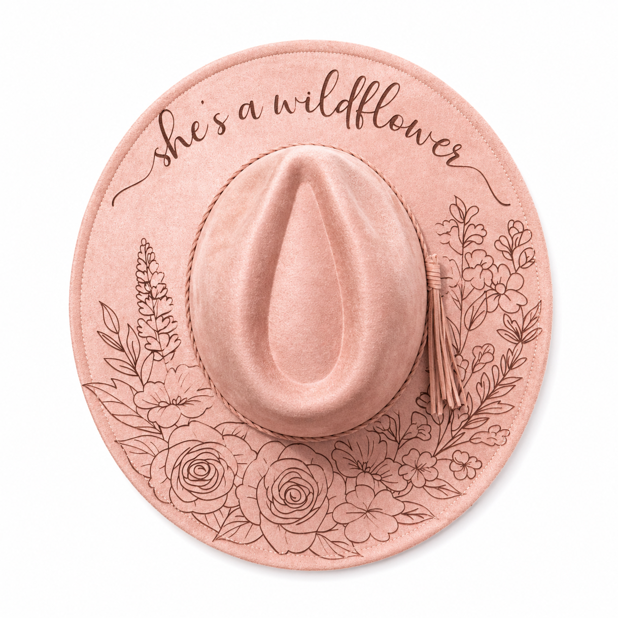Floral Burned Hat - Wide Brim