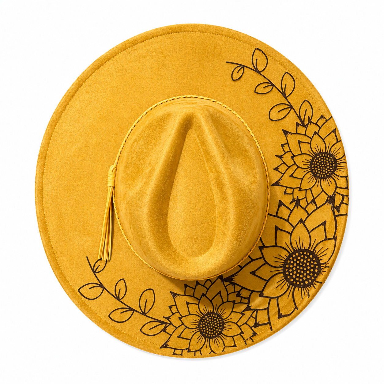 Floral Burned Hat - Wide Brim