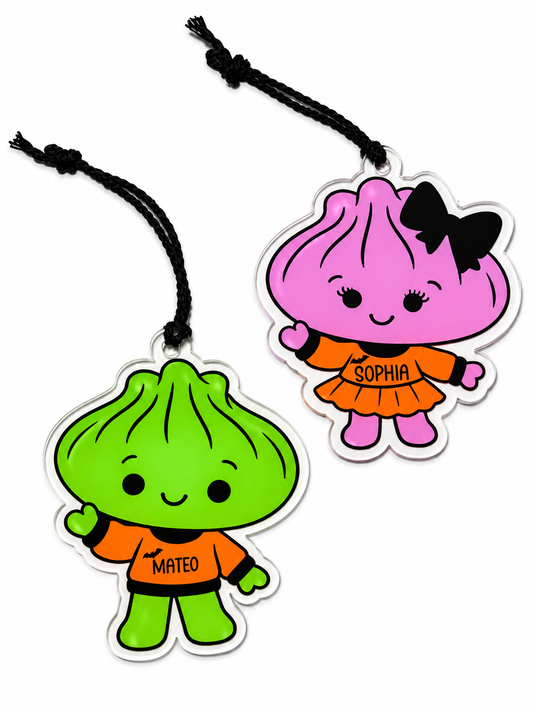 Halloween Squishy Dumpling Ornament, Personalized Trick or Treat Candy Bag Tag for Kids