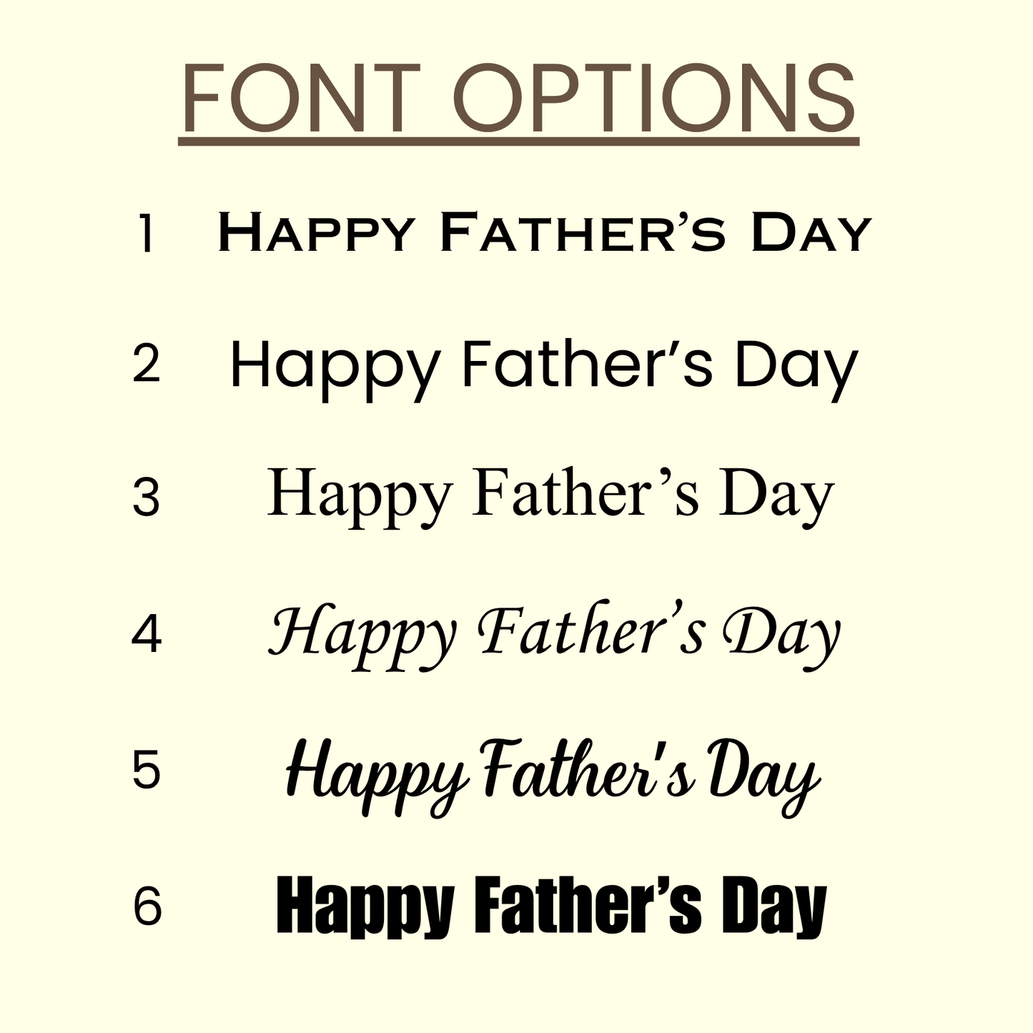 Comparison of 'Happy Father's Day' text in different fonts on a beige background