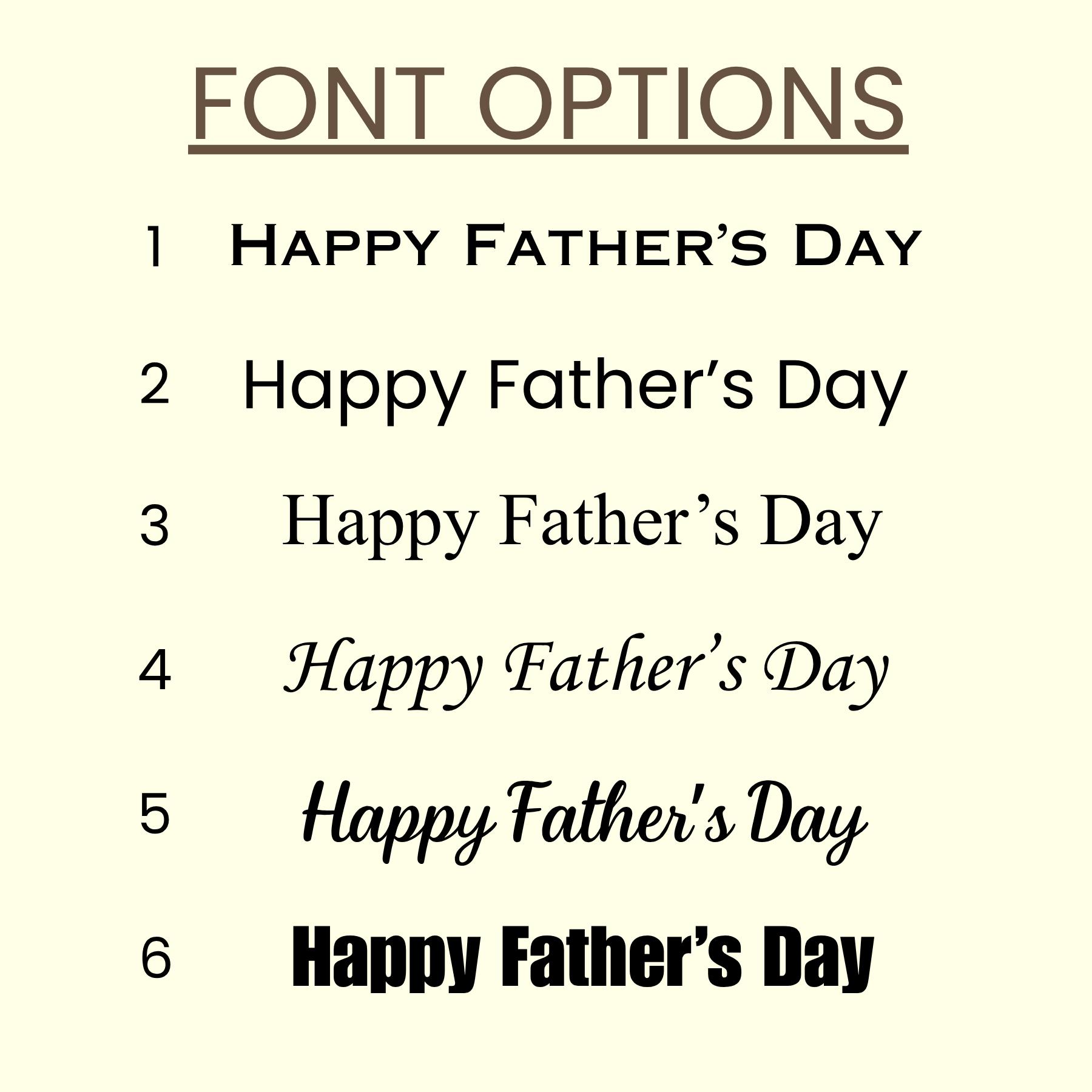 Comparison of 'Happy Father's Day' text in different fonts on a beige background
