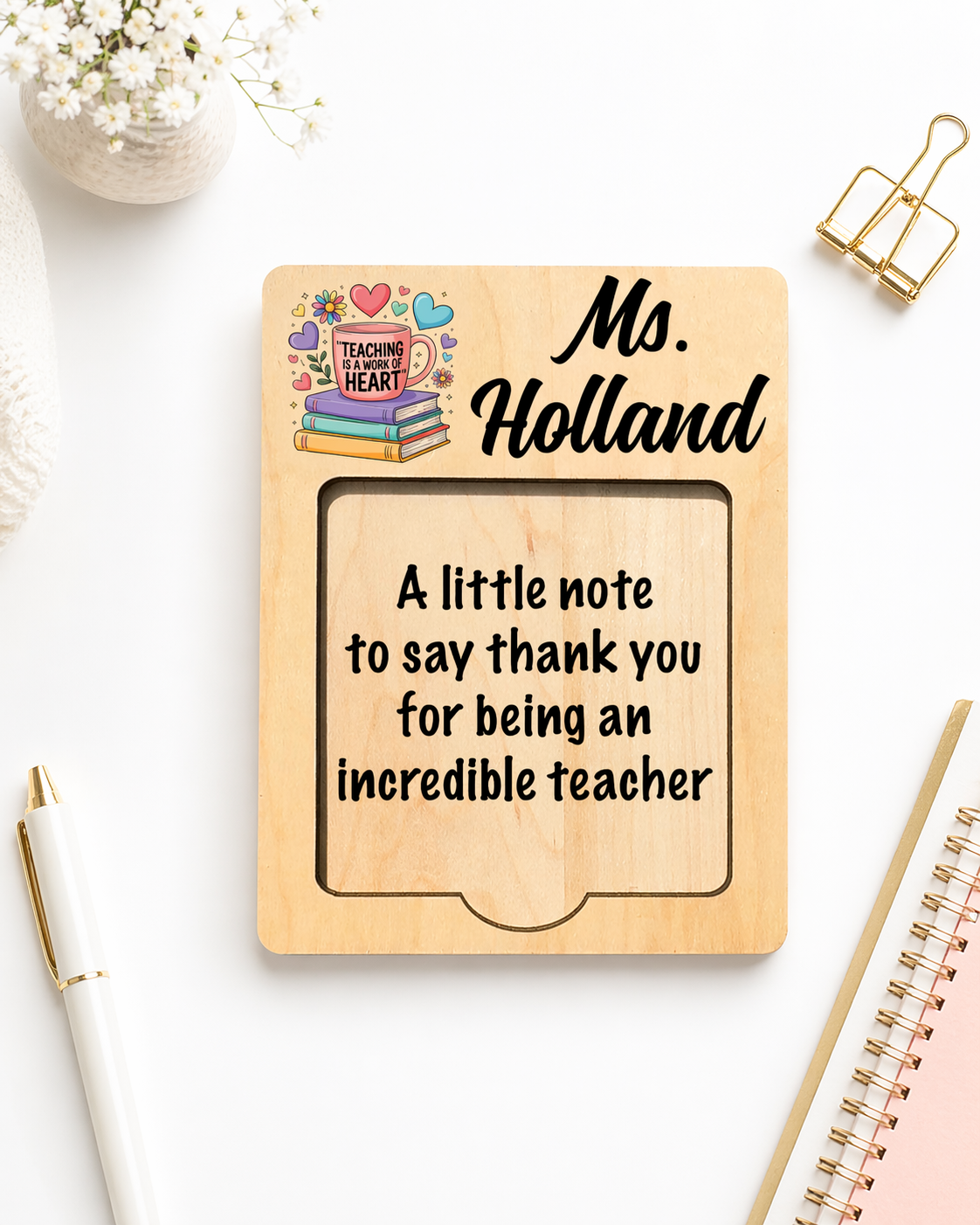 Personalized Teacher Sticky Note Holder Gift | Thank You Teacher Appreciation Gift