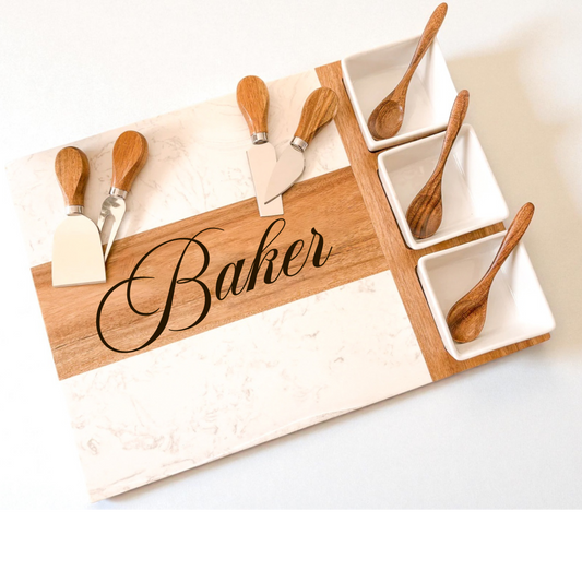 Personalized Marble Charcuterie Board Set - 11 pieces